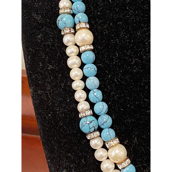 Danbury Mint Vintage Jewelry Set Turquoise Pearl 2 Necklaces, Bracelet, Earrings - Picture 5 of 10